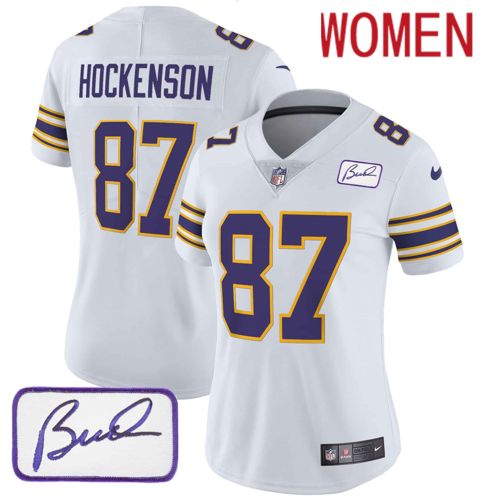 Women Minnesota Vikings #87 Hockenson White 2024 Nike Bud Grant Patch Classic Limited NFL Jersey->women nfl jersey->Women Jersey